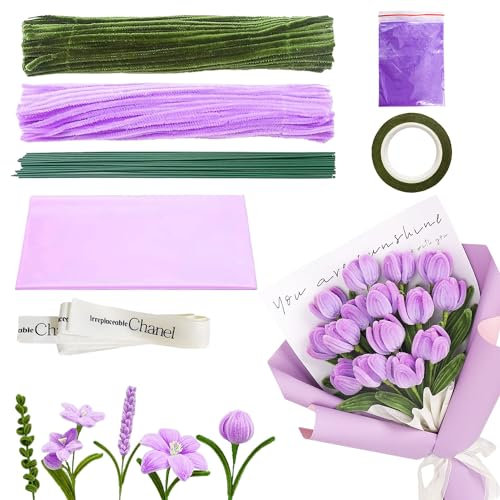 170 Stück Pfeifenreiniger Lila Zum Basteln - Blumen Pfeifenputzer für Handmade DIY Tulpe Kit - Hochzeit Geschenk Dekorationen