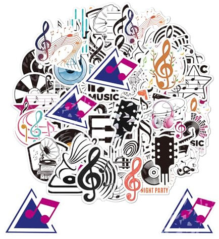 100 Music Stickers, Music Theme Sticker Set, Waterproof Stickers, Rock Fashion Music Stickers, Easy to Remove Stickers, Suitable for Laptops, Mobile Phones, Guitars, Scooters, Motorcycles