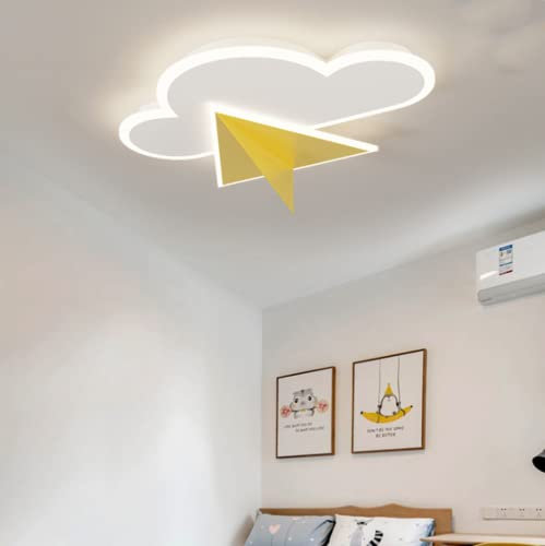SSNCcNC Deckenlampe Kinderzimmerlampe Modern LED Deckenlampe Kreativ Flugzeugform in Form einer Wolke 28W Dimmbar mit Fernbedienung zum Jungs Mädchen Schlafzimmerlampe,Gelb