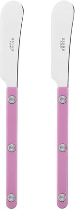 Sabre Paris | Lot de 2 Tartineurs 14 cm Bistrot couleur Rose finition brillante. Couverts en Acier Inoxydable. Idéal pour beurre, tapenades, pâte à tartiner