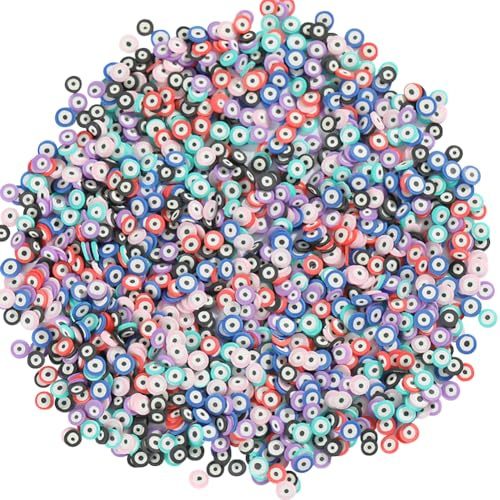 JIHUOO 50 Grams Evil Eye Polymer Clay Slices Pieces Evil Eye Embellishments No Hole Evil Eye Beads Halloween Nail Art Slices Slime Accessories for Women Girls Multi