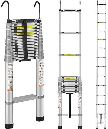 VEVOR Telescoping Ladder, 18.5 FT Aluminum One-button Retraction Collapsible Extension Ladder, 400 LBS Capacity with Non-slip Feet, Portable Multi-purpose Compact Ladder for Home, RV, Loft, ANSI Liste