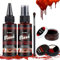 Allony Faux Sang Halloween Lavable, Maquillage Halloween Faux Sang Set, Faux Sang Coagul, 100 ml Faux Sang spray +100ml Faux Sang Liquide+30 ml Faux Sang Coagulé+Peinture de Visage Tricolore