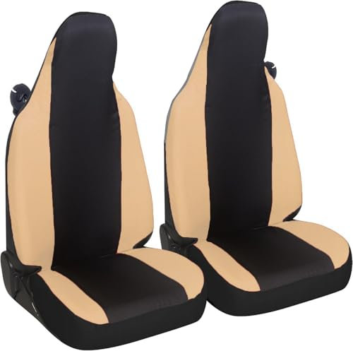 Susy Shop Autositzbezüge, kompatibel mit Smart fortwo, 450 451 und 453, Set mit 2 Vordersitzbezügen aus Polycotton (Schwarz/Beige)