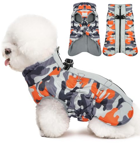Katzinst Wintermantel Hund Klein, Wasserbeständig Hundeanorak mit Bauchschutz und Rollkragen, Schneemantel Hund, Sehr Schönes Material, Hundebekleidung für Schnauzer, Orange, S
