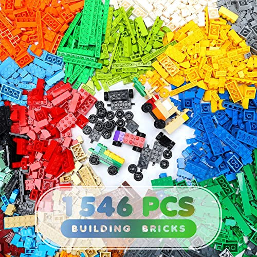 Lekebaby Classic Building Bricks Set Age 6+, 1546 Pieces Basic Building Blocks with Wheels, STEM Creative Compatible with All Major Brands