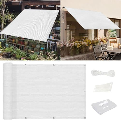 Voile Ombrage Rectangulaire 70 x 260 cm Rectangulaire Filet D'Ombrage Couvert Végétal Toile Pergola, Fleurs, Patio, Lawn Aux UV 98% avec Oeillets et Cordons Brise Vent, Blanc