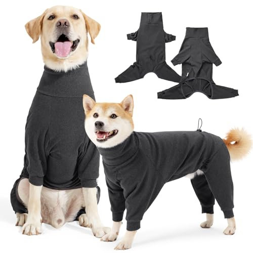 Hjyokuso Hundemantel Winter, Warmer Fleece Hundepullover mit Beinen, Weiche Vierbeinige Hundejacke für Kleine & Mittelgroße Hunde, Hundebademantel Fleece Hunde Pyjama Bekleidung Dunkelgrau 3XL