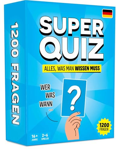 Super Quiz - Deutsche Version - Trivial Gesellschaftsspiele für Erwachsene mit 1200 Fragen - Brettspiele Erwachsene mit Quizkarten - Wissensspiel für Familie mit Teenagern - Party Spiele Erwachsene