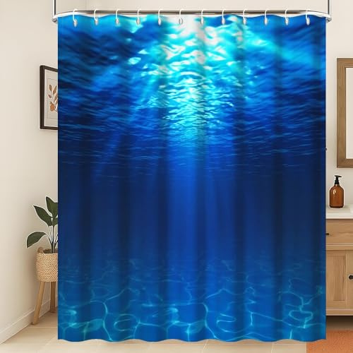 Xiaoterna OzeanDuschvorhang Wasser Sommerurlaub Strand Schwimmbad Meer Szenerie Maschinenwaschbar Wasserdichter Stoff 180x180cm