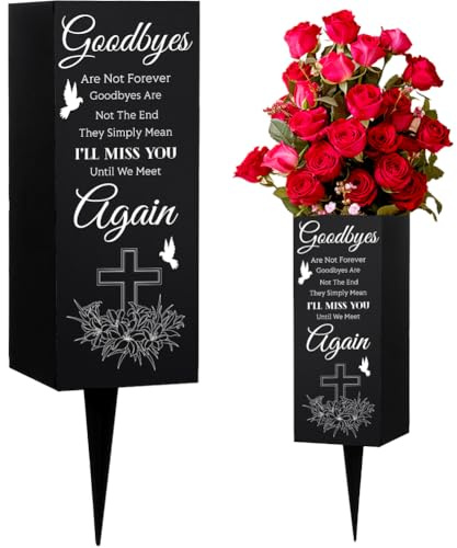 WEBEEDY Cemetery Grave Vases Flower Holders with Spike, I'll Miss You, 1pc | cross dove pattern; metal grave ornaments memory vase; memorial gift for loss of loved one; happy heavenly birthday; 8x20cm