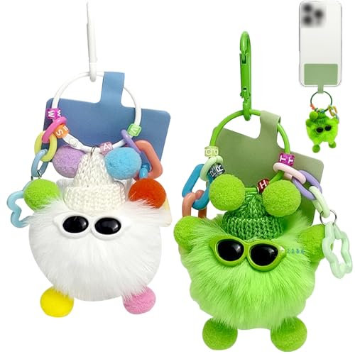 FOSDICK 2 PCS Llaveros Colgante Para Movil, Colgante Movil, Colgantes para Movil Abalorios, Cordón de Teléfono de Felpa, Cadena para Móvil, para Niñas Mujeres (Blanco, Verde)