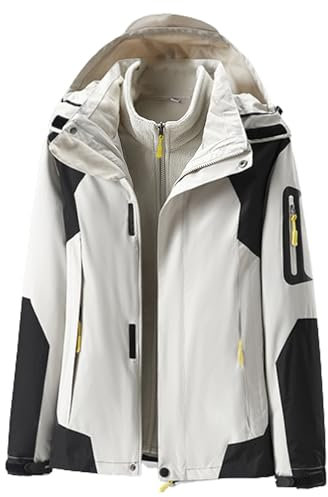 LOIJMK Veste de pluie pour femme - Imperméable et chaude - Veste d'hiver double 2 en 1 - Veste de ski avec veste polaire - Veste de pluie avec capuche - Coupe-vent - Veste fonctionnelle - Veste