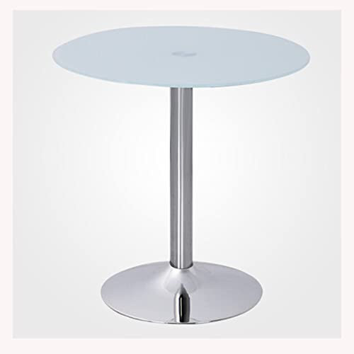Moderna mesa de comedor redonda con pedestal de cristal de 70 cm, color blanco, mesa de desayuno de 2 y 4 plazas con base cromada