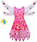 Windskids Mia Kostüm Mädchen Cosplay Mia Rosa Elf Prinzessin Kleid mit Flügeln und Hose Armbänder Anzug für Halloween Weihnachten Karneval Party Geburtstag Maskerade Performance Verkleidung