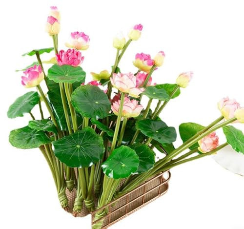 Sandyseptember Silk & Plastic Water Lily Bunch Bouquet, Artificial Lotus Leaf, Flowers Water Lily Bouquet, Fake Plants Home Decor,For Wedding Home Decoration(Pink)