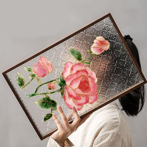 Magicaldiy Kit de peinture en émail cloisonné pour art chinois cloisonné des roses roses, plateau de peinture à faire soi-même, patrimoine culturel immatériel, ornements décoratifs