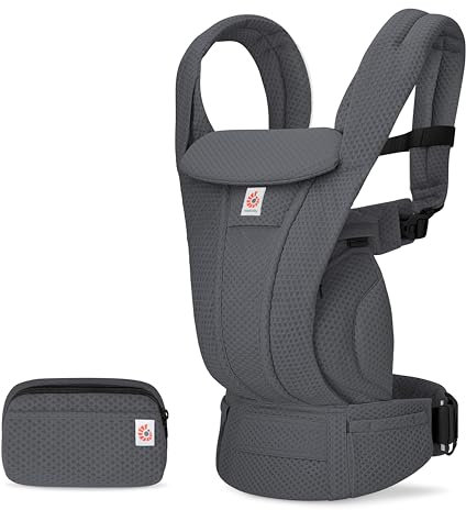 Ergobaby Omni Deluxe All-in-One Babytrage für Neugeborene ab Geburt bis 20kg, Ergonomische 4-Positionen Mesh Babytrage Rückentrage Baby-Tragetasche, Graphite Grey