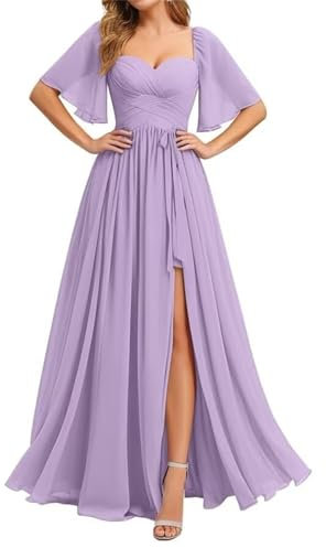 HPPEE Damen One Shoulder Satin Brautjungfernkleider mit Schlitz Korsett A Linie formelles Abendkleid, Flieder, 54 Plus