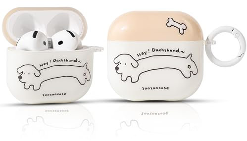 LEWOTE Kompatibel mit Apple Airpods 4 Case schützende lustige Nette Slim Cartoon Cover Abdeckung mit Schlüsselbund (Long Dog)