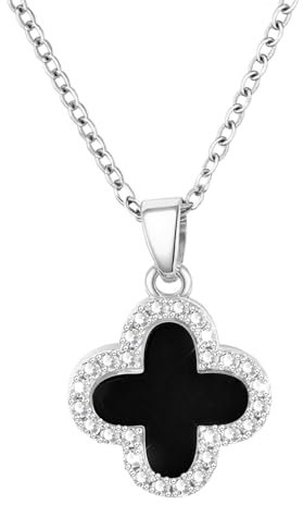 Chritice Doppelseitige Kleeblatt Kette Mit Anhänger Halskette Damen Silber 925,Kette Silber 925 Damen Geschenke Für Frauen