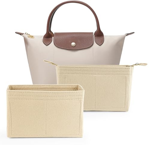 xtemtoamz Taschen Organizer Damen, Handtaschen Organizer aus Filz, Organizer für Tasche, Taschenorganizer mit Multifunktionalen Taschen, Tascheneinsatz Handtaschenorganizer, Beige, 2 Stück