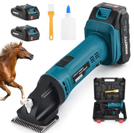 Schermaschine Pferd Akku, 500W Kabelloses Pferdeschermaschine Mit 2x2500mAh Akkus, 6 Geschwindigkeiten Professionelle Schermaschine für Pferde Dickes und Verfilztes Haar Kompatibel mit Makita 18V Akku
