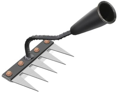 Milageto Gartenhacke zum Lockern und Jäten, Kartoffelhacke mit 5 Zinken, ergonomischer Stiel, Korrosionsschutz, Dunghacke aus Stahl Unkrautharke für Garten, Kübel, Beete, Schwarz 5 Zähne