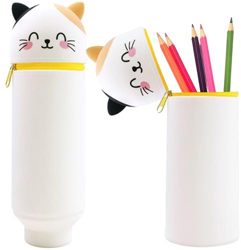 Nnicorns Trousse à crayons 2 en 1, en silicone, motif kawaii, en silicone souple, pour crayons, Coloration, chat