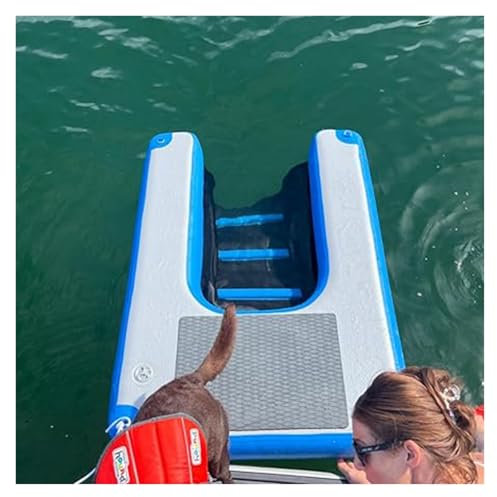 rampa de agua para perros Rampa flotante para perros, para piscinas, pontones, lagos y playas. Escalera para perros. Rampas inflables, azul, antideslizantes. Plataforma de EVA. Para perros de 60 kg. S