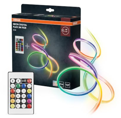 Osram Neon Digital Flex mehrfarbige Outdoor-LED-Strips 3M RGB + RC aus Silikon, IP44-Schutz, indirekte und direkte Beleuchtung für Garten und Balkon