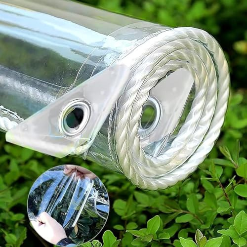 PIPRE 1.5m x 2.7m Plane Transparent mit öSen,Plane durchsichtig für außenbereich,Wasserdicht,Balkon Regenschutz,Abdeckplane Gartenmöbel,für den Außenbereich einsetzbar Regendicht,mit Bindeseil