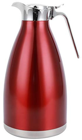 Omabeta Bouteille Sous Vide de 2 L, Bouilloire Thermique en Acier Inoxydable avec Bouchon de Pot de Type Poussoir et Poignée en Alliage de Zinc pour café, thé, Chocolat Chaud (Tête plate 2L)