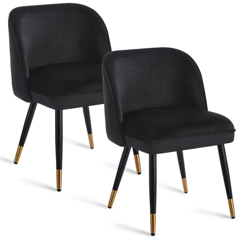 stone princess 2er Set Esszimmerstuhl mit Samtbezug – Federkern-Sitz für langanhaltenden Komfort, ergonomischer Polsterstuhl mit Metallbeinen in Schwarz-Gold