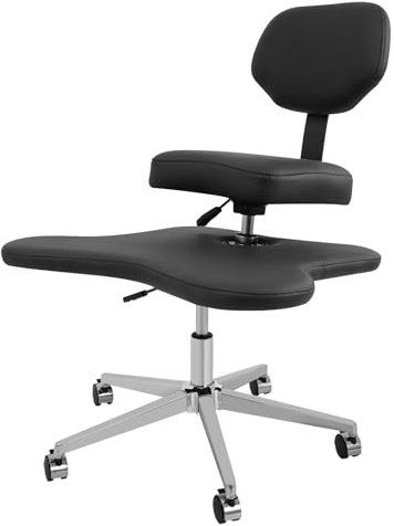 ARBGO Bürostuhl mit Kreuzbeinen, Meditationsstuhl mit Kreuzbeinen, Bürostuhl mit Rollen, ergonomischer Kniestuhl, Schreibtischstuhl mit Lendenwirbelstütze und verstellbarem Hocker (Schwarz)