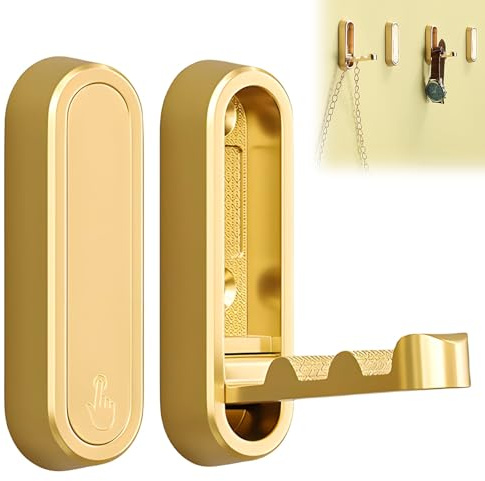 2 Ganci Ggancio da Parete Pieghevole Ganci Appendiabiti Pieghevoli a 90 Gradi Appendiabiti a Scomparsa Magnetici Nascosti Adatti per Uffici,Cucine,Camere da Letto e Bagni (Oro)