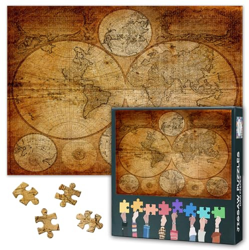 Puzzles for Adults 1000 Pieces, Vintage World Maps Jigsaw Puzzles, Adult Puzzle for Adults, Educational Fun Games or Toys for Elders Friends 20X27 INCH