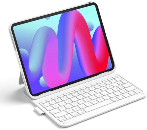Inateck Coque Clavier iPad A16/10e Gén, Ultra-légère 427g | Pour iPad Air 11 M4/M3/M2, Air 5/4, Pro 11, porte-stylet caché, AZERTY, AirTap, Blanc