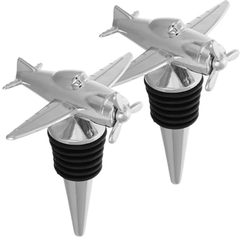 Fasizi 2 Pcs Aircraft Wine Corks, Metal Red Wine Bottle Stopper, Reusable Vacuum Stopper
