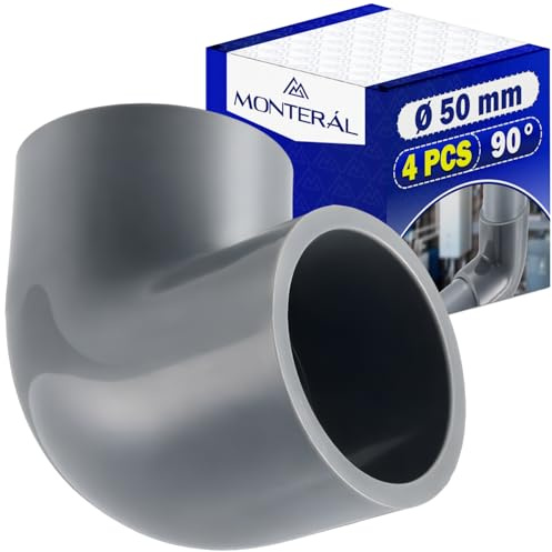 4 x Curva PVC 90° Ø 50 mm Hembra-Hembra para Tubo de Presión | Codos de PVC para Suministro de Agua Saneamiento y Drenaje - Garantía de 10 Años - MONTERAL