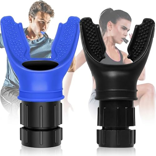 Entrenador Respiratorio Pulmonar | Pack 2 Unidades Negro y Azul | Ejercitador con 10 Niveles de Resistencia Ajustable | para Deporte, Rehabilitación y EPOC