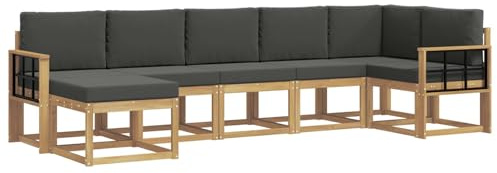 vidaXL Outdoor-Sofagarnitur 7 pcs Weiß und Anthrazit Polyester, Modularer Gartensofa-Set, modernes Outdoor-Sofa, wetterfester Terrassenmöbel, Akazienholz, braunes Sitzen