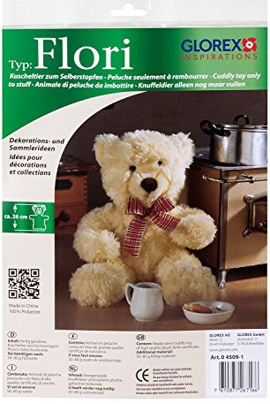 GLOREX 0 4509-1 - Kuscheltier zum Selberstopfen Teddy Flori, ca. 26 cm groß, aus hochwertigem Plüsch genäht, muss nur noch befüllt werden, mit Geburtsurkunde