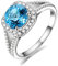 natürlich Blau Topas Edelstein echt Diamant Solide 14K (585) Weißgold für Frauen Damen Hochzeit Verlobungsringe Ring