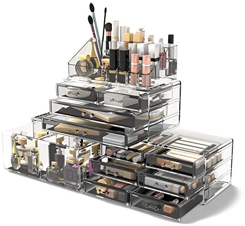 Readaeer Makeup Cosmetic Organizer Storage Drawers Display Boxes Case with 12 Drawers (Clear)