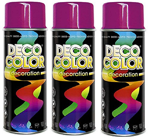 Deco Color 3er Sparpack DC Lackspray glänzend 400ml nach RAL freie Farbauswahl (3 Dosen in verkehrspurpur glanz RAL 4006)