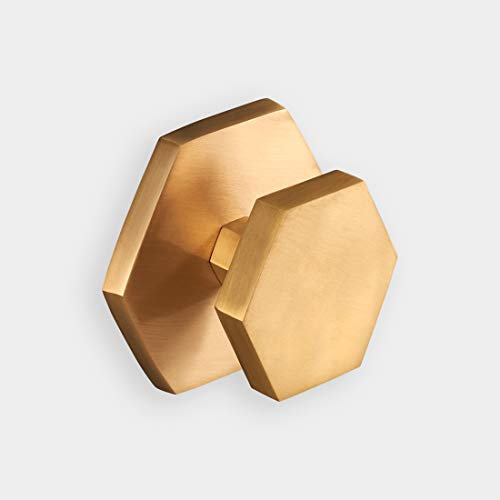 Heavy Premium Luxury Large Solid Brass Brushed Gold Hexagonal Centre Door Knob