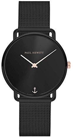Paul Hewitt Armbanduhr Damen Miss Ocean Black Sunray - Damen Uhr (Schwarz), Damenuhr Edelstahlarmband in Schwarz, schwarzes Ziffernblatt PH-M-B-BS-5S