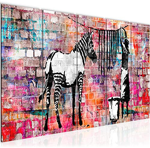 Runa Art Wandbild XXL Banksy Washing Zebra Loft Wohnzimmer 200 x 80 cm Bunt 5 Teilig - Made in Germany - 012955c