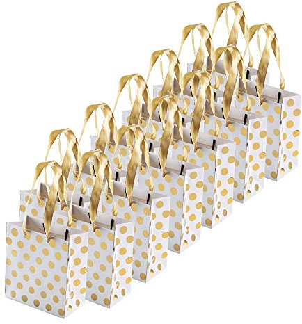 FOGAWA 12 PCS Geschenktüten Gold Geschenktaschen Klein Geschenktüten Tragetaschen Papier Tüten Papiertaschen mit Henkel für Geburtstag Hochzeit Party Halloween Weihnachten (15 x 14 x 7cm)